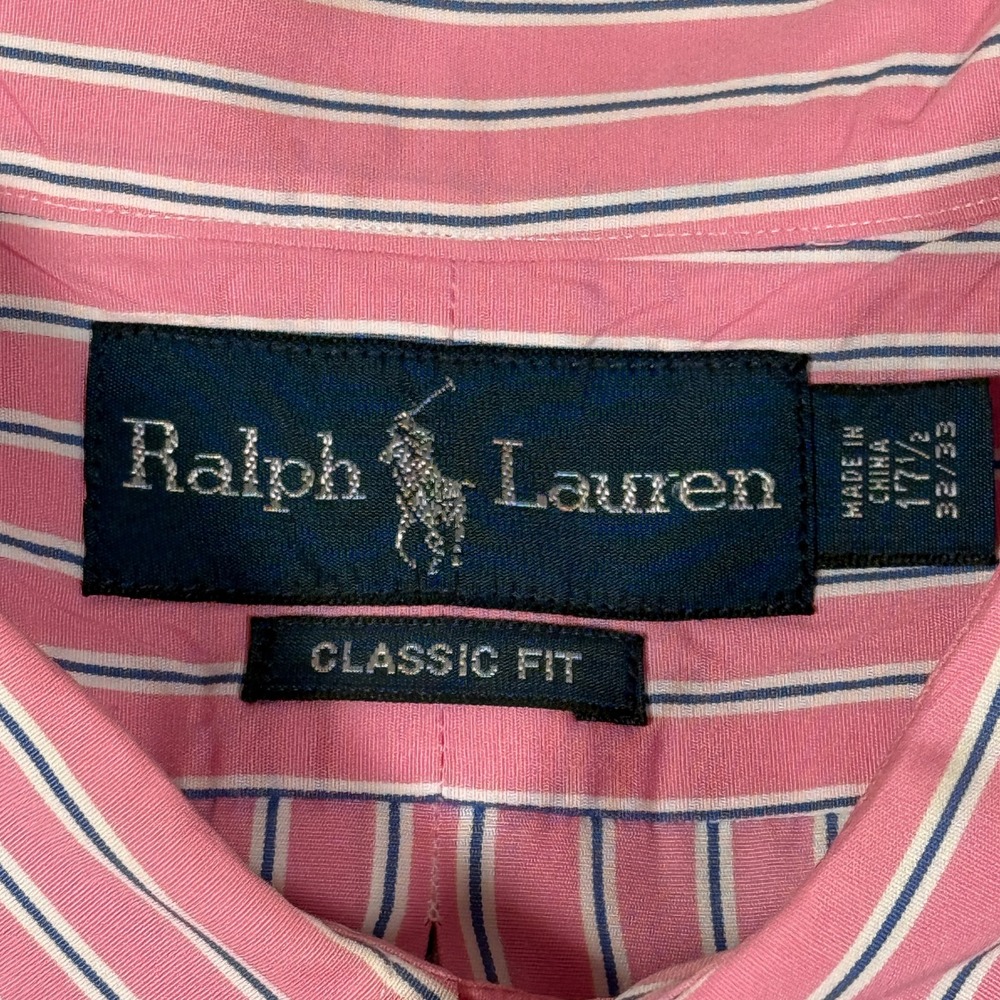 Ralph Lauren Mens Classic Fit Striped Button Down Shirt Pink White 17.5 32/33 - Picture 4 of 8